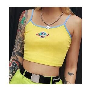 Medium Sexy ribbed Yellow Cropped yellow tank Planet and alien vibes​​​​